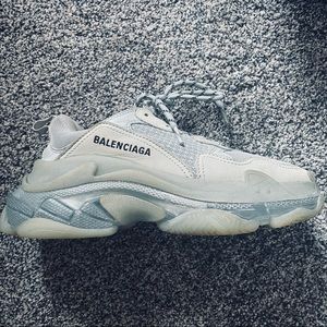 Authentic Balenciaga Triple S Gray Leather  Sneakers Size EU 38 // US 8